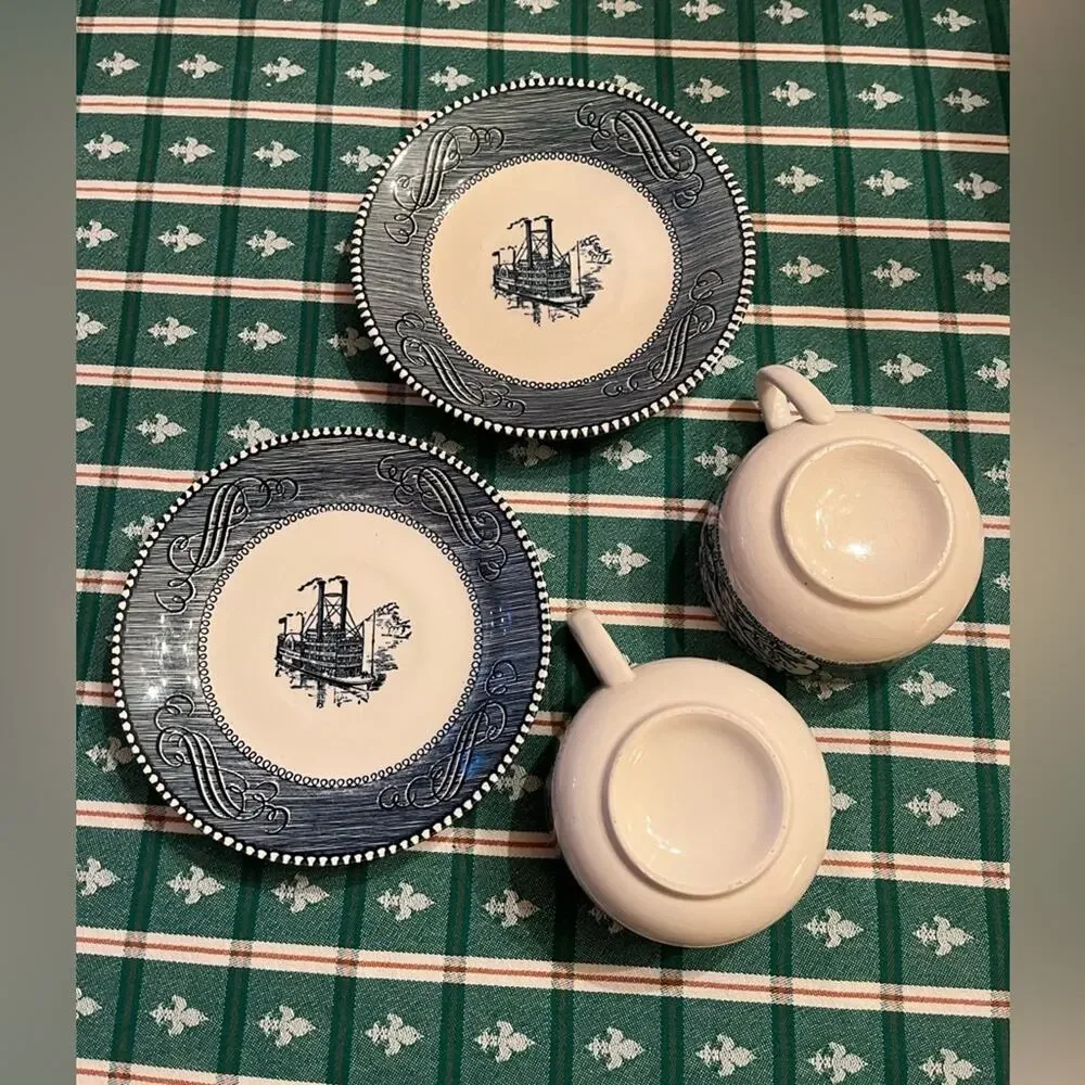 2 Currier & Ives Coffee Tea Cups Mugs and Saucers - 4 Pieces Total